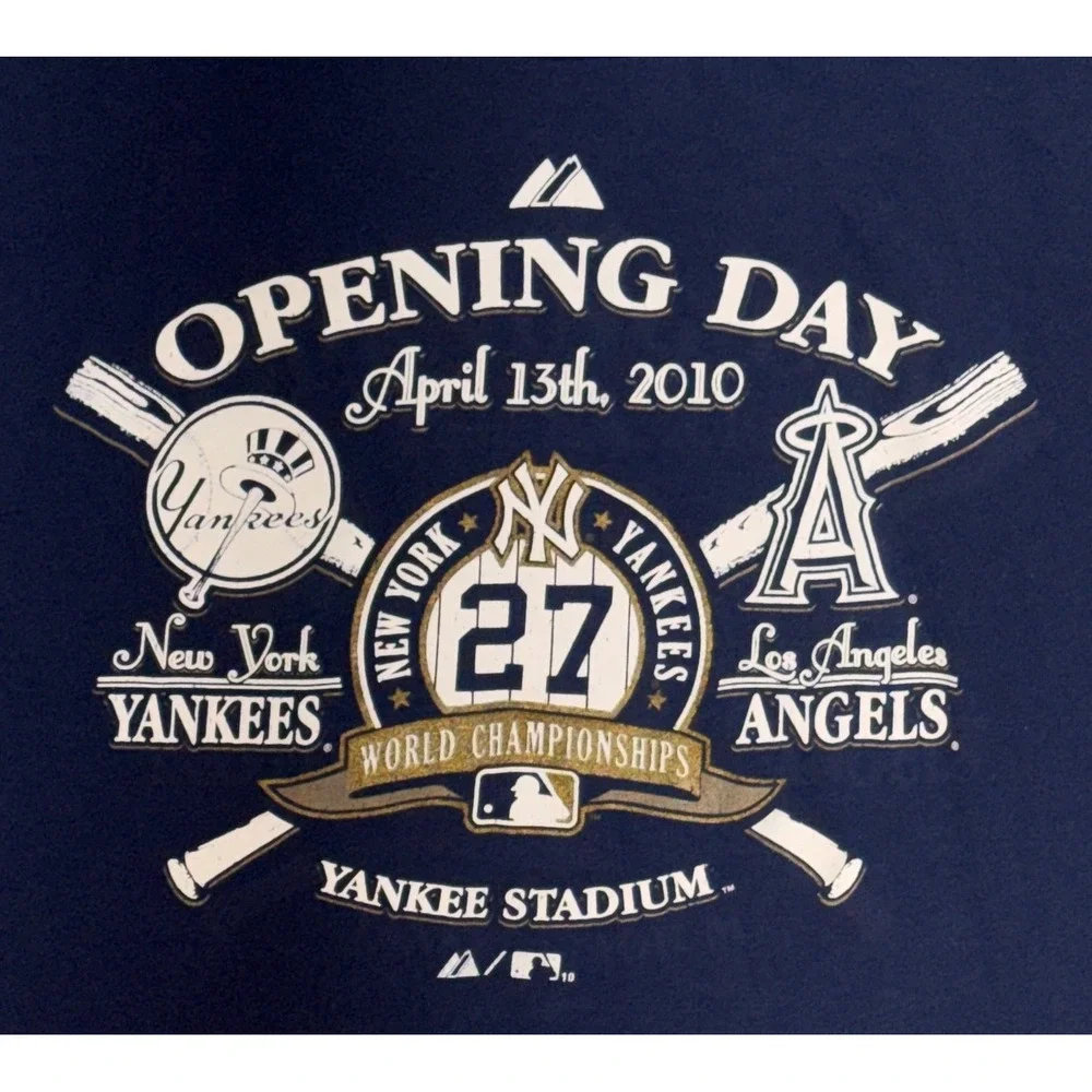 Majestic NY‎ Yankees 2010 Opening Day 27 World Champs Shirt Mens 2XL Cotton Navy